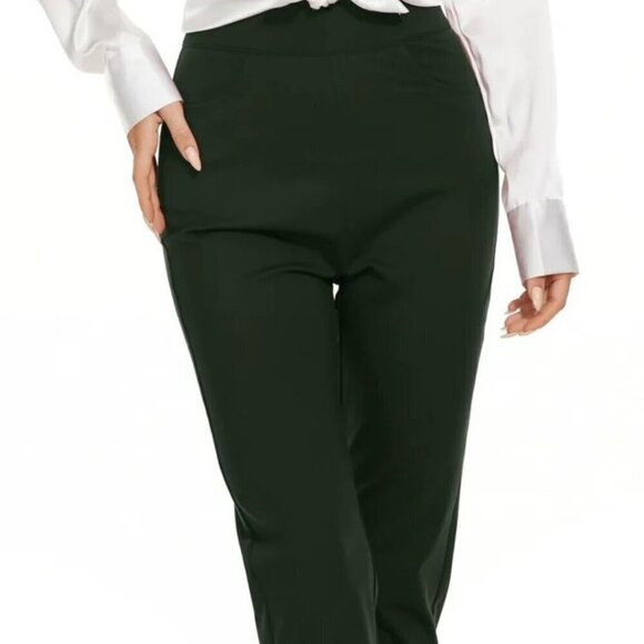 Funyyzo Stretchy Straight Leg Pants w/Pockets-Army Green-L-NWT - Picture 1 of 16